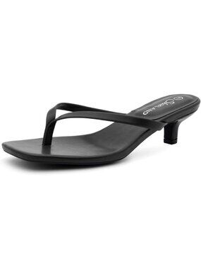 Women's Black  Kitten Heels Square Open Toe Flip Flop Heels 1.75 Inch Low Heeled